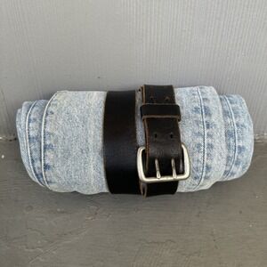 Vintage 90s Grunge Punk Leather Nickel Buckle Leather Belt - Dark Brown, 40”